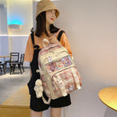 Women Canvas Patchwork Backpack Preppy Style Student Large Knapsack (Pink) Newly