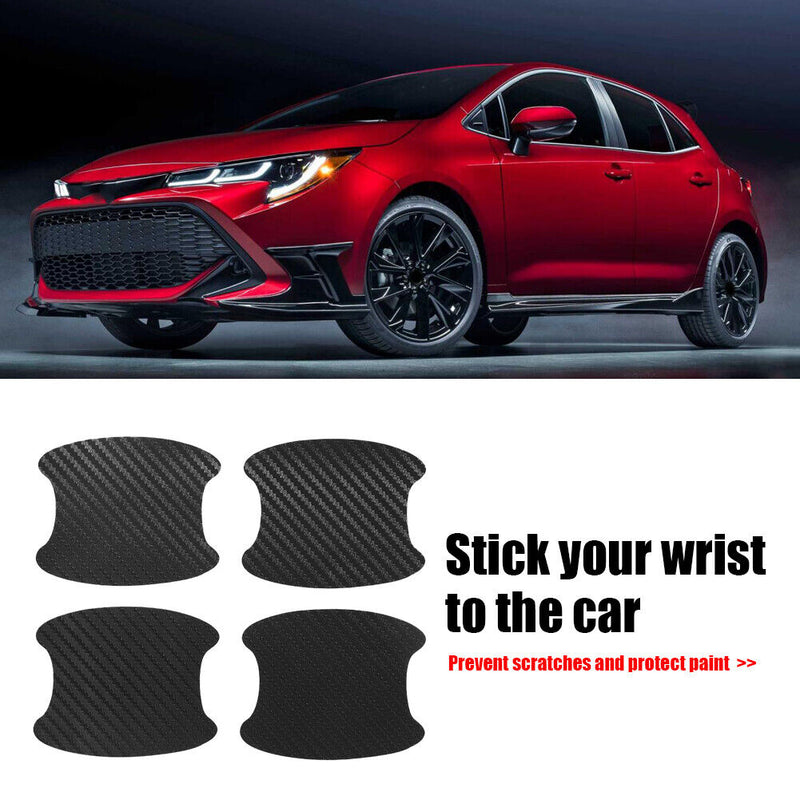 4pcs Carbon Fiber Auto Door Handle Stickers Anti Scratch Car Exterior Decorat