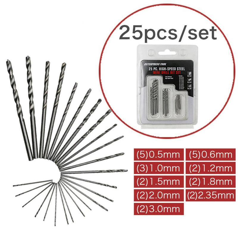 25pcs Straight Shank High Speed Steel Twist Drill Bits Woodworking Reamer Newly
