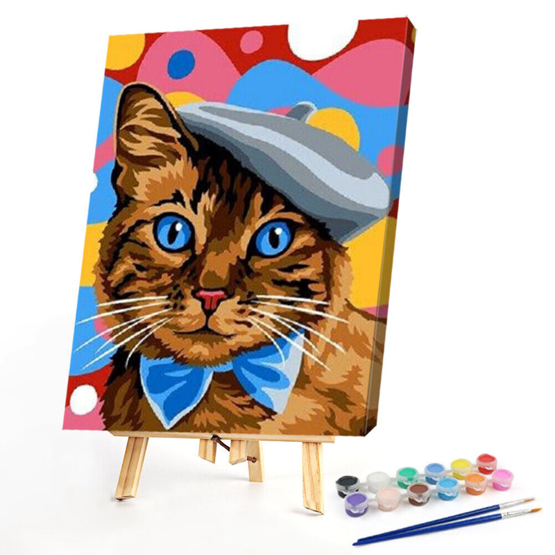 Frameless Oil Paint By Numbers DIY Cat Hat Picture Craft Kit for Living Room
