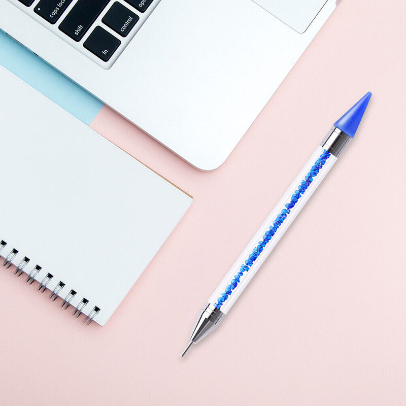 Dual Heads Dotting Wax Pen Point Drill Picker Nail Art Studs Dotter (Blue) Newly