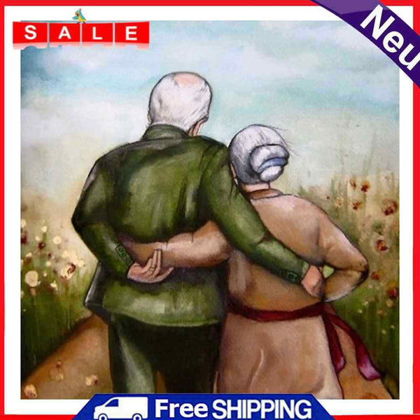 Back View of Old Couple Oil Paint By Numbers Wall Art Craft Coloring Drawing