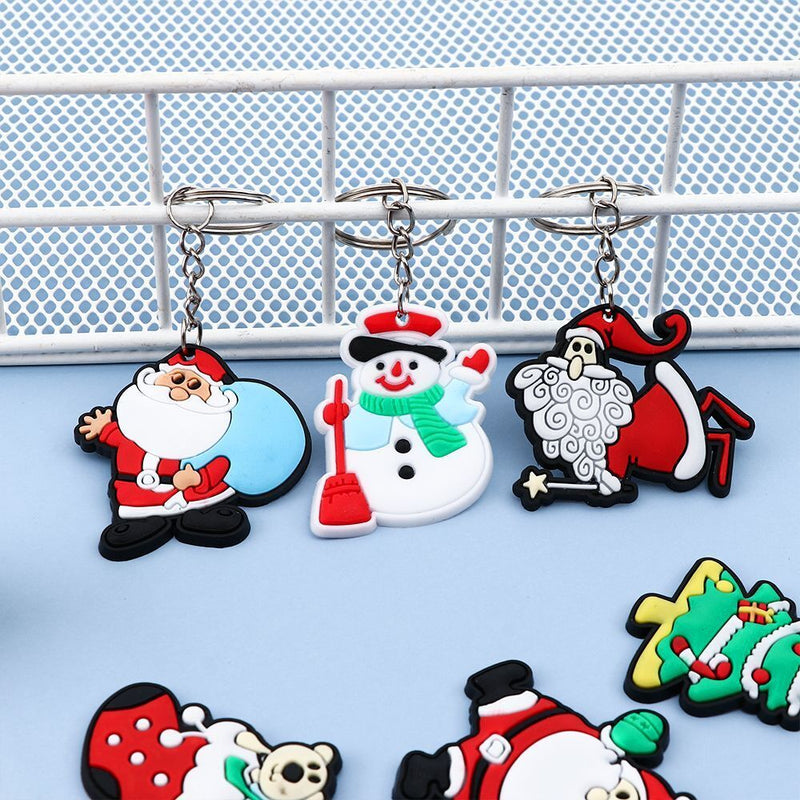 Year Soft Pvc Cartoon Keyring Hanging Pendant Key Buckle Keychain Santa Claus