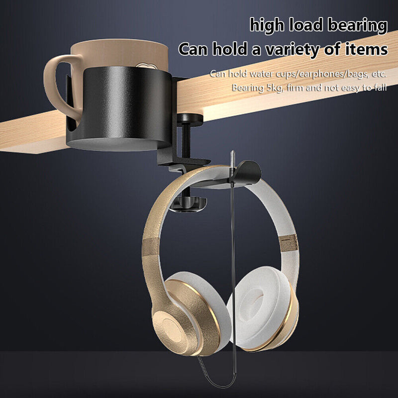 #A Multifunctional Headphones Mounted Hanger Cup Holder No Punching Desk Clamp