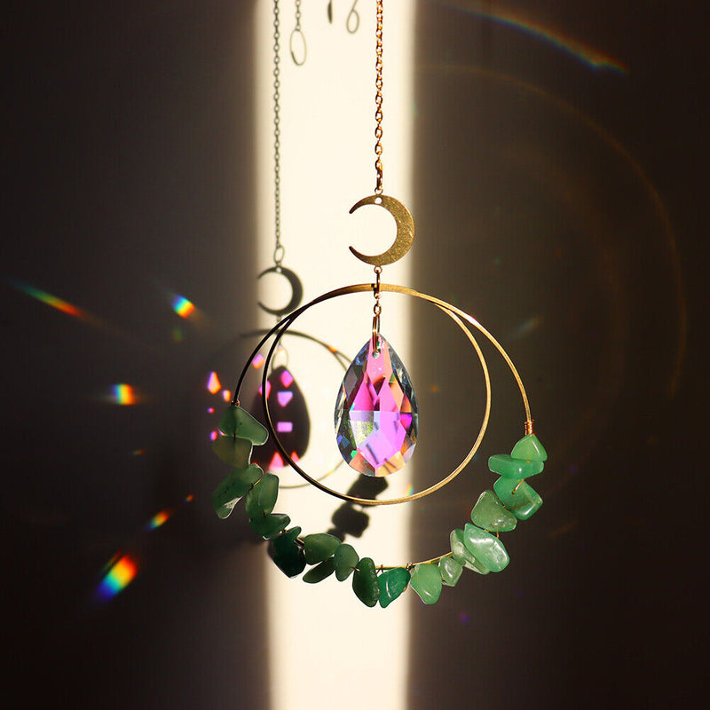 Suncatcher Crystal Moon Circle Chandelier Pendant Prism Hanging Lamp Ornament
