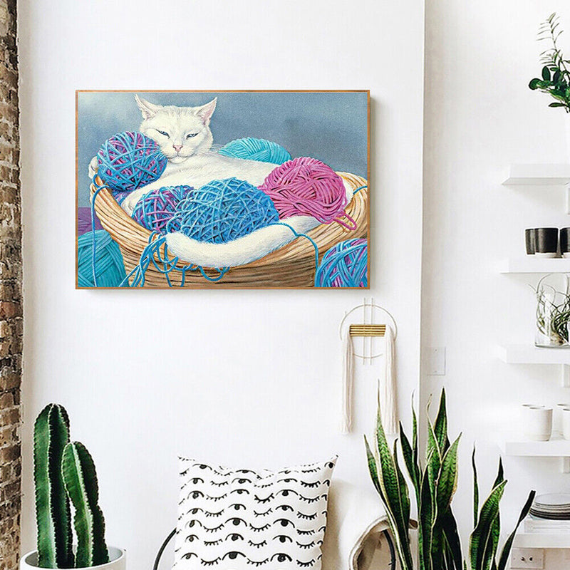 Cat Frameless Oil Paint by Numbers Kit Coloring on Canvas Handpainted Handicraft