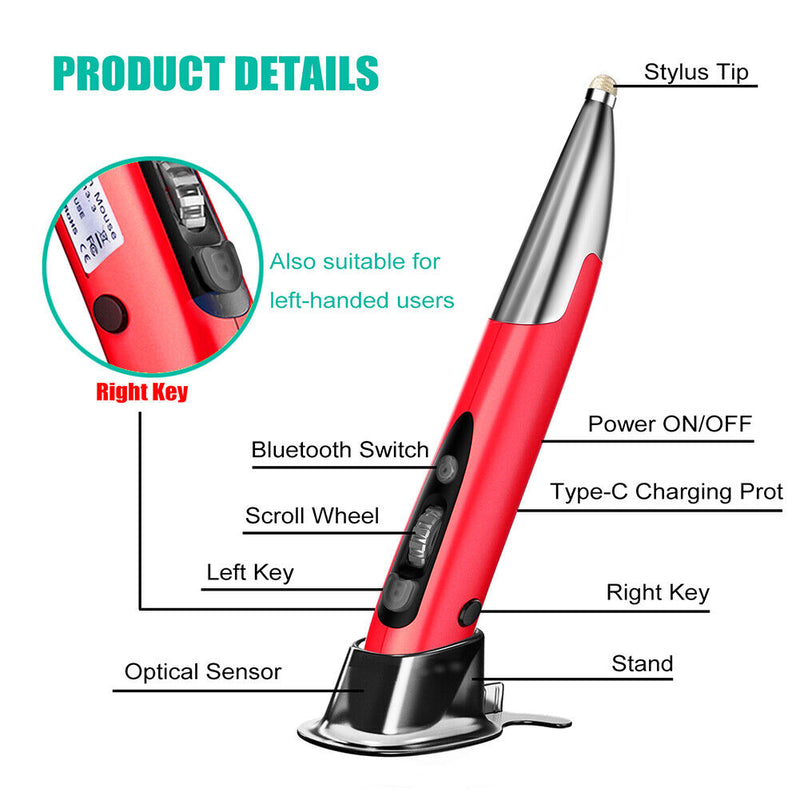 PR-A19 Wireless Optical Pen Mouse 2.4GHz USB Bluetooth-compatible Air Mouse
