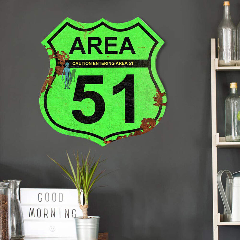 Area 51 Shield Shape Metal Plate Tin Sign Poster Plate for Bar Club Iron Paints