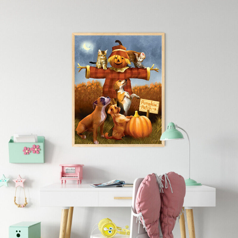 Cat Dog on Scarecrow Oil Paint By Numbers Kit Drawing Picture 40x50cm (B1600)