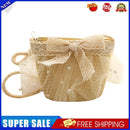 Summer Kids Girls Straw Shoulder Bag Lace Bow Beach Hat Coin Purse (Beige)