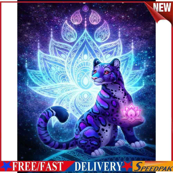 Purple Leopard Oil Paint By Numbers Canvas Drawing DIY Hand Painted Wall Cr #F