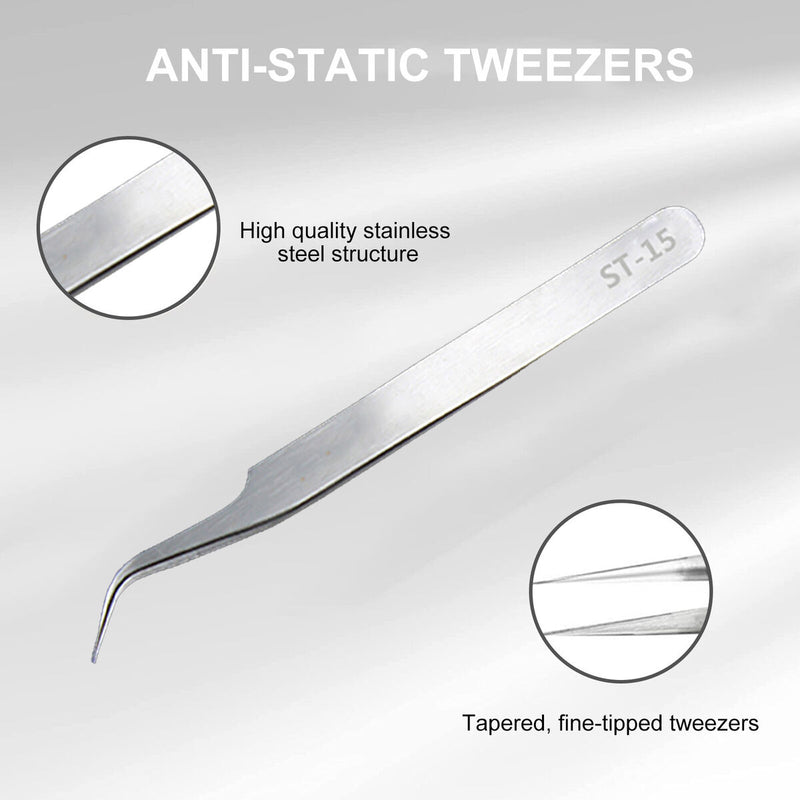 Stainless Steel Tweezers - Precision Curved Pointed Tip Isolating for Solderi