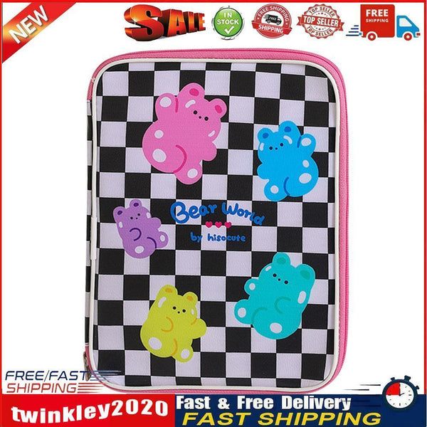Girl Cartoon PU Checkerboard Pattern Tablet Case Zipper Clutch (Black) Newly
