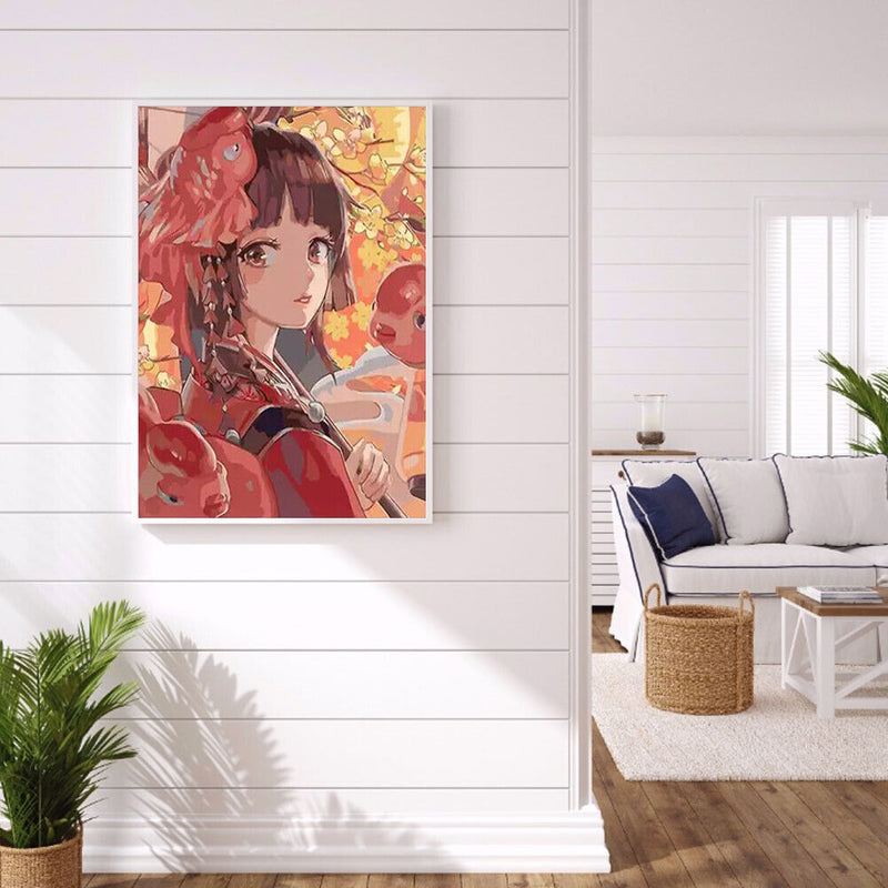 Hand Painted Oil Anime Girl Drawing DIY Canvas Paint By Numbers Wall Decor Kit