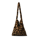 Retro Plush Messenger Bag Big Capacity Women Shoulder Tote (L Leopard)