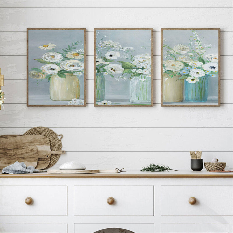3 Panels Vase Oil Paint By Numbers Kits Canvas Picture Wall Art DIY Craft