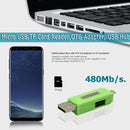 Micro USB TF Card Reader OTG Adapter USB2.0 Hub Connector for PC (Green)