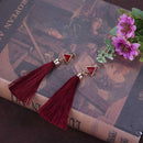 Women Fashion Multicolor Metal Triangle Retro Tassel Jewelry Earrings Red