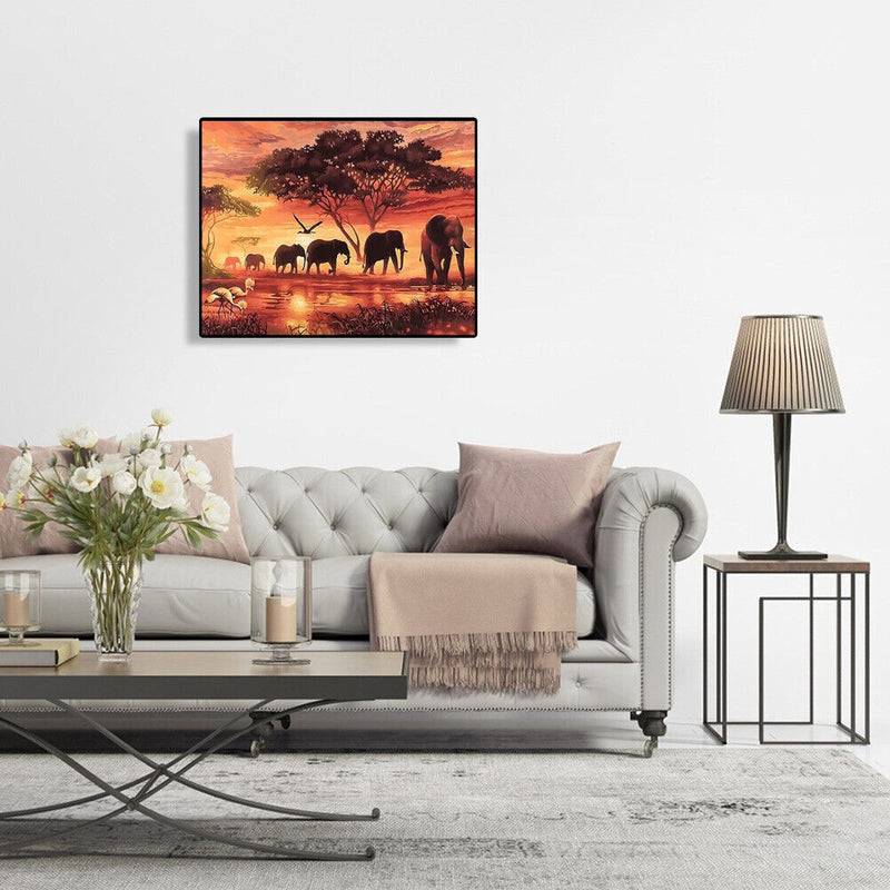 Painting By Numbers DIY Elephant Hand Painted Canvas Oil Art Craft Home Decor