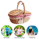Small Picnic Wicker Basket Camping Fruit Food Rattan Hamper (Red Lattice) Newly