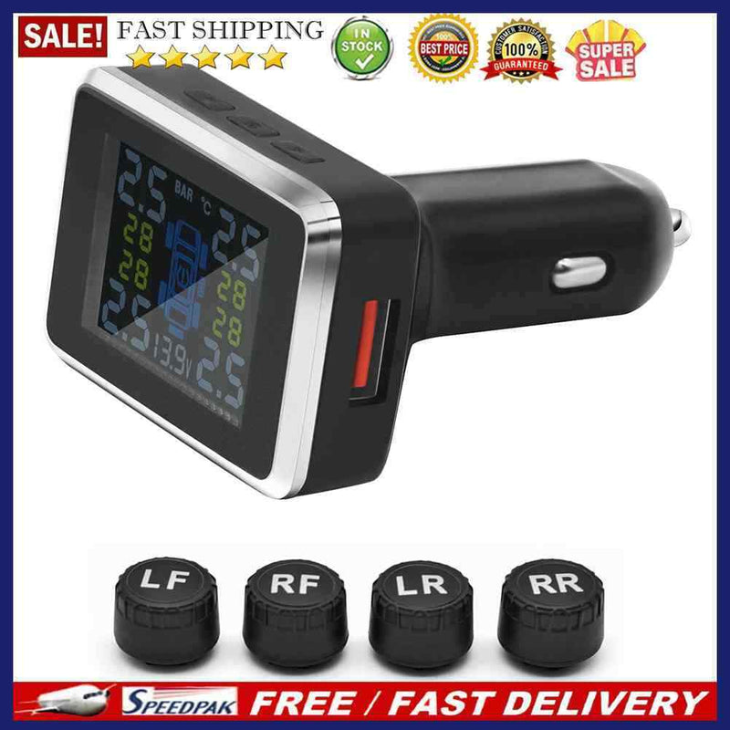 Car TPMS Tire Pressure Monitor LCD 4 External Sensors Tyre Temperature Warn