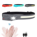 COB LED Headlamp Sensor Headlight Rechargeable Outdoor Work Light (Cyan)