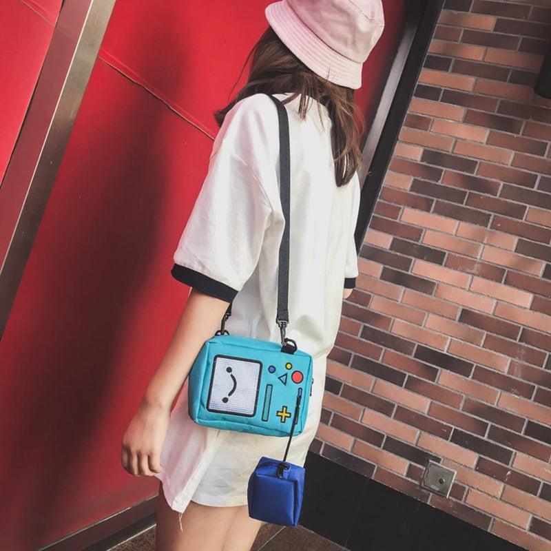 Fashion Women Mini Shoulder Bag Canvas Cartoon Robot Crossbody Bags Purse
