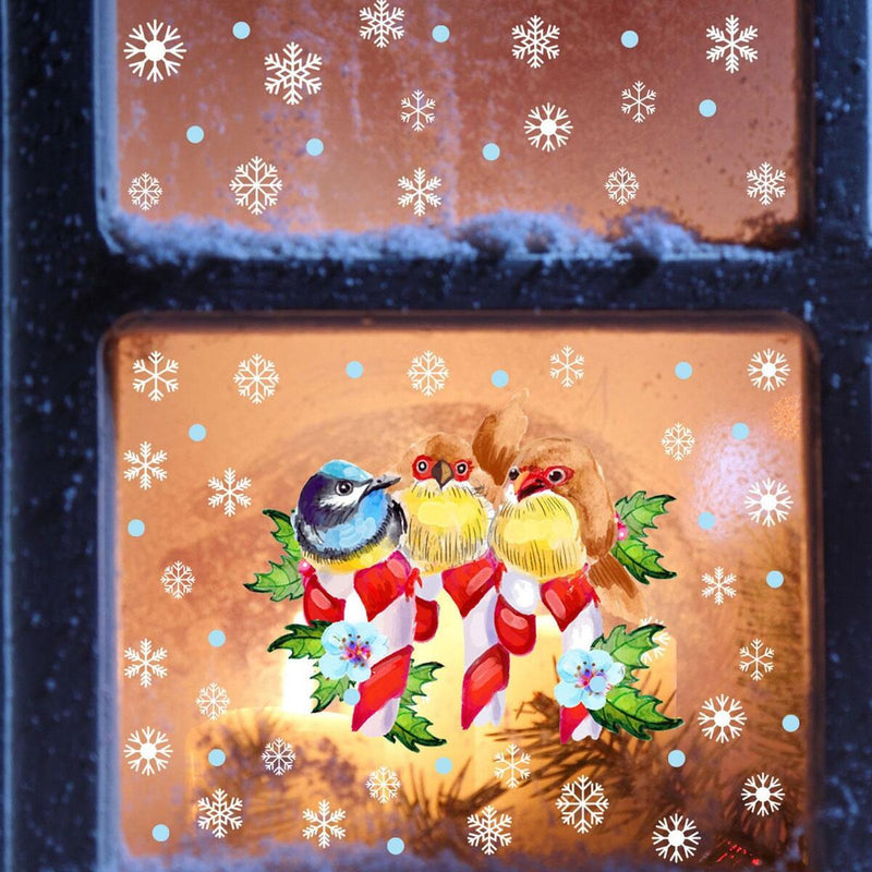 Christmas Cartoon Bird Snowflake Window Glass Stickers Home Mirror Stickers~