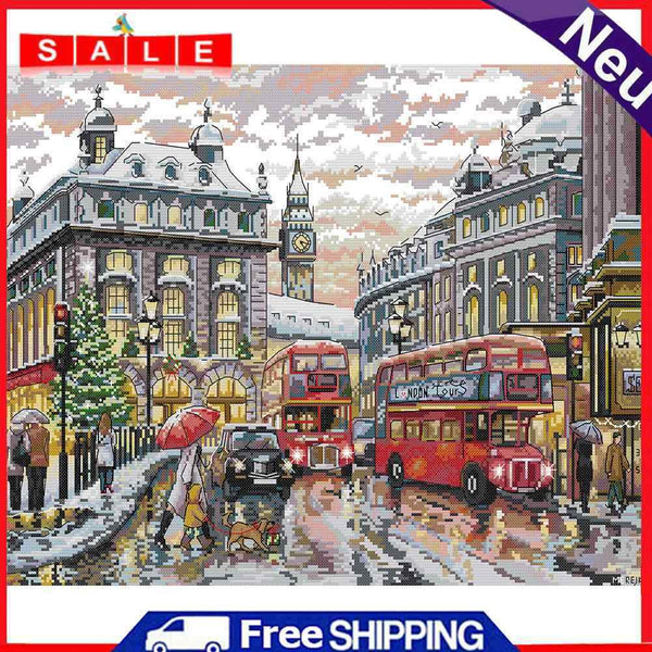 Partial Cross Stitch 14CT Cotton Thread DIY Street Handmade Stamped Needlework