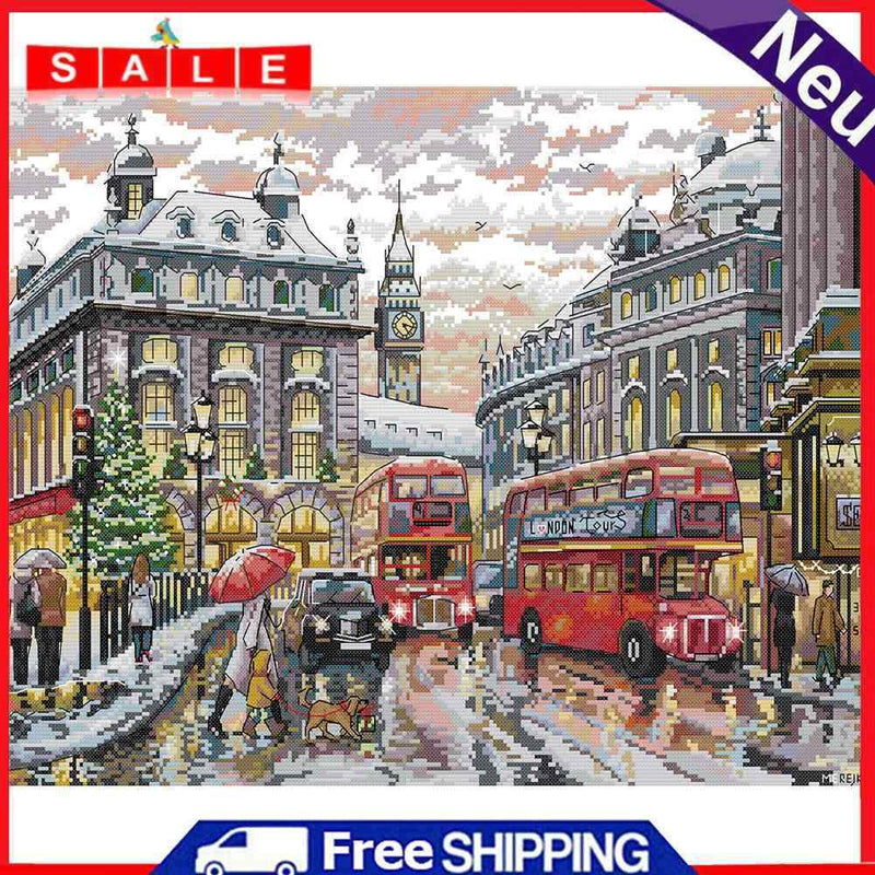 Partial Cross Stitch 14CT Cotton Thread DIY Street Handmade Stamped Needlework