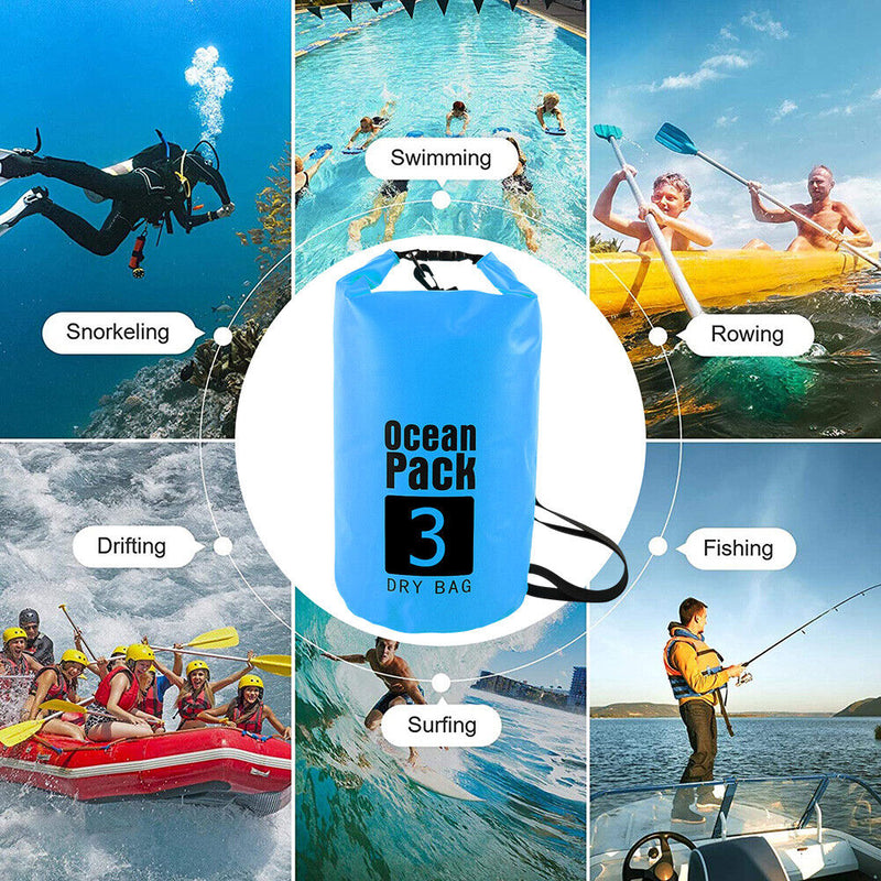 Waterproof Dry Bag Pack Sack Swimming Kayaking Boat Trekking (3L Sky Blue) Newly
