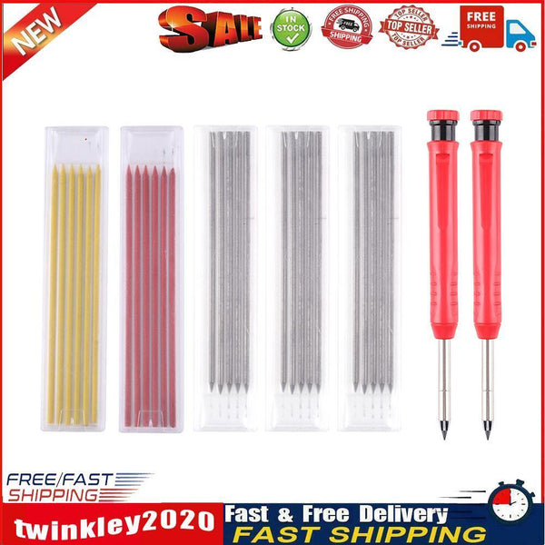 2pcs Carpenter Long Nose Pencil Set with 30 Refill Woodworking Marker Pens Newly