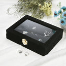 Small Jewelry Box Glass Cover Ring Storage Box Earring Display Case (Black)