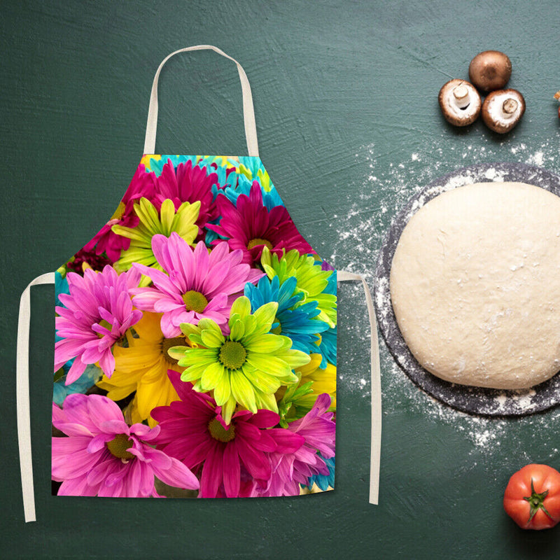 Flowers Printed Kitchen Aprons Waterproof Linen Oil-proof Apron (82x68cm)
