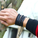 4pcs Retro Weave Leather Handmade Beads Bangles Birthday Jewelry Unisex Bracelet