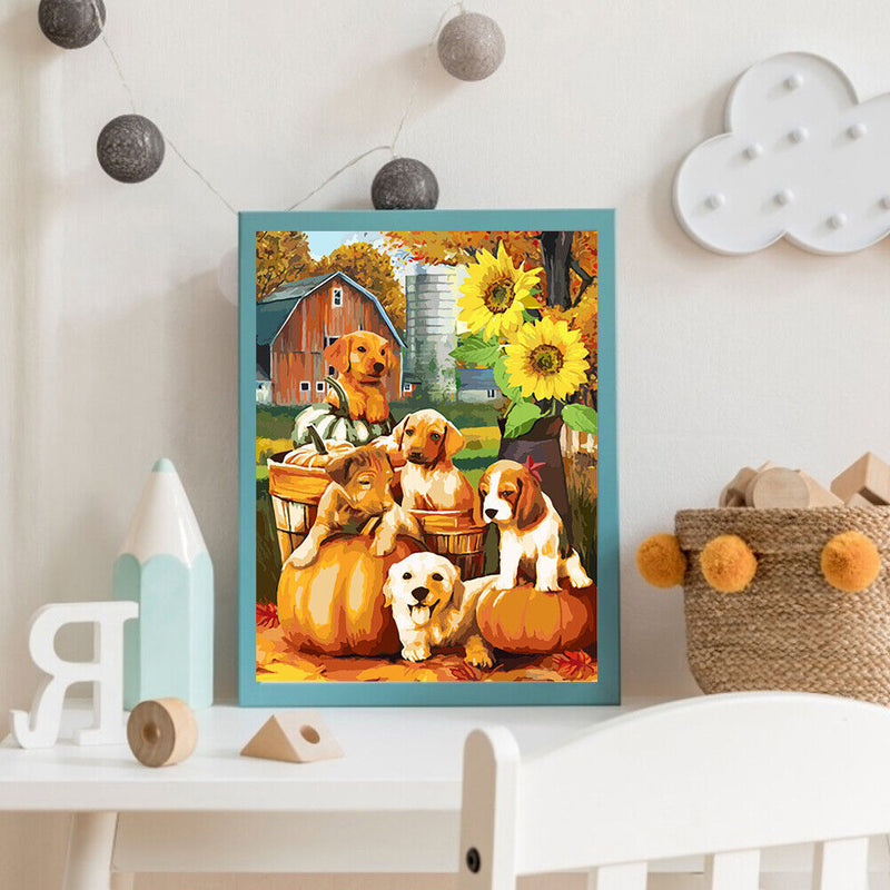 Yard Dog Pumpkin Partial Oil Paint By Numbers DIY Handpainted on Canvas Art