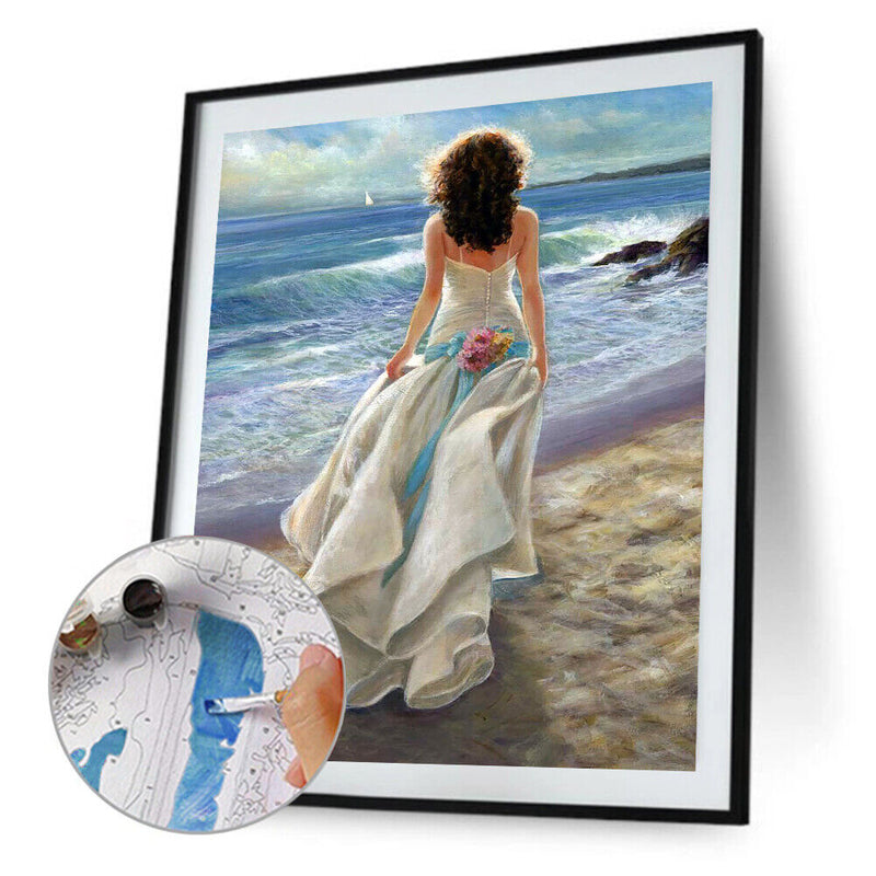 Girl Oil Paint By Numbers Kit DIY Acrylic Drawing Picture for Adults Home Decor