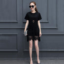 Women Daily Dress Summer Patchwork Solid Color O Neck Lace Plus Size Dresses