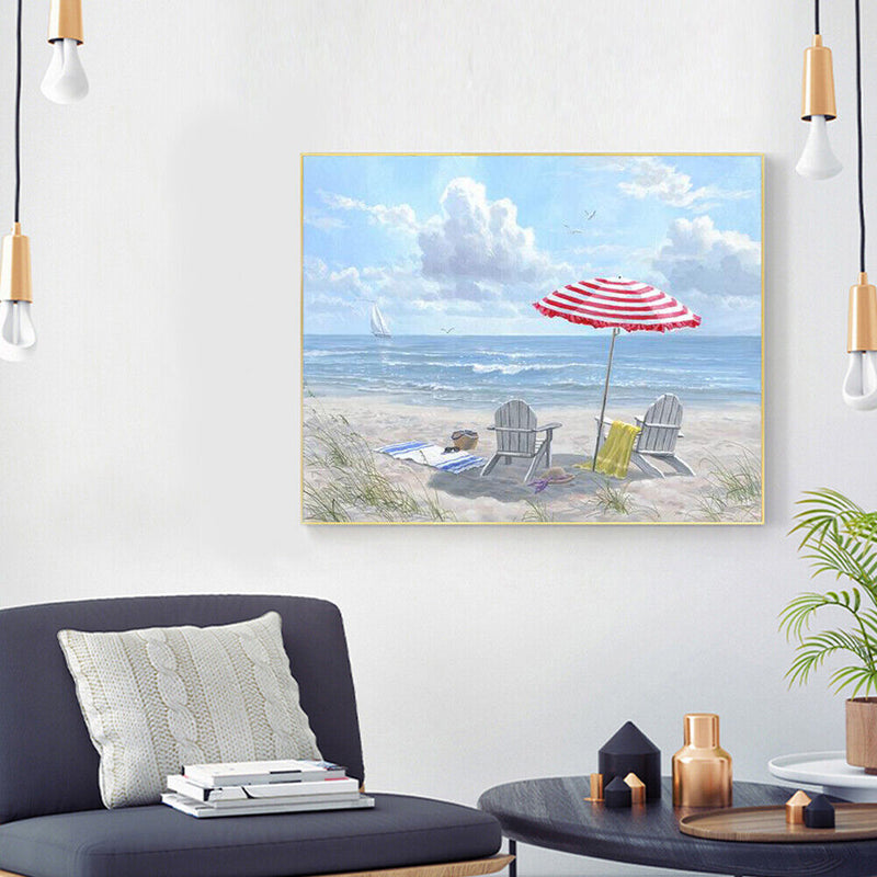 Frameless Oil Paint By Numbers Beach Scenery DIY Canvas Picture Craft Kit