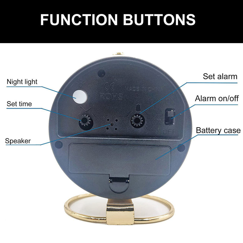 Analog Alarm Clock Battery Operated Non Ticking Small Clock with Night Ligh