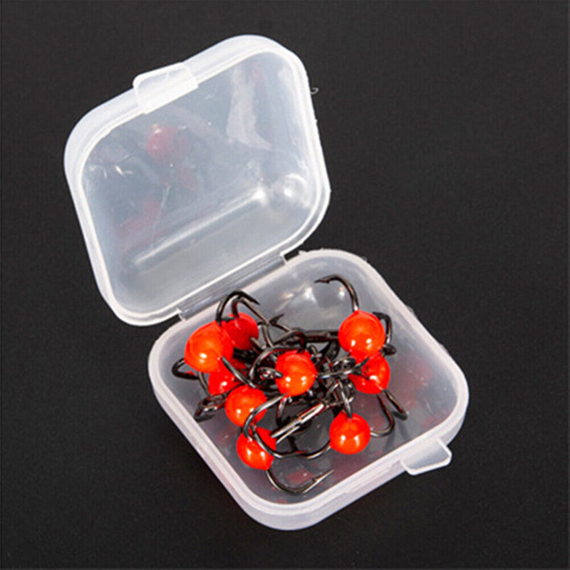 10pcs Ice Fishing Sharpened Treble Hooks Carbon Steel Mini Hook Red (8)