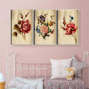 3 Panels Wood Grain Flowers Oil Paint By Numbers Kits DIY Hand Painted Wall Art