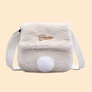 Plush Rabbit Tail Messenger Bag Women Solid Street Shoulder Satchel (White)