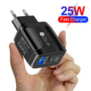 5A USB Type C Fast Charger PD 25W + QC3.0 Mobile Phone Wall Charging Adapter