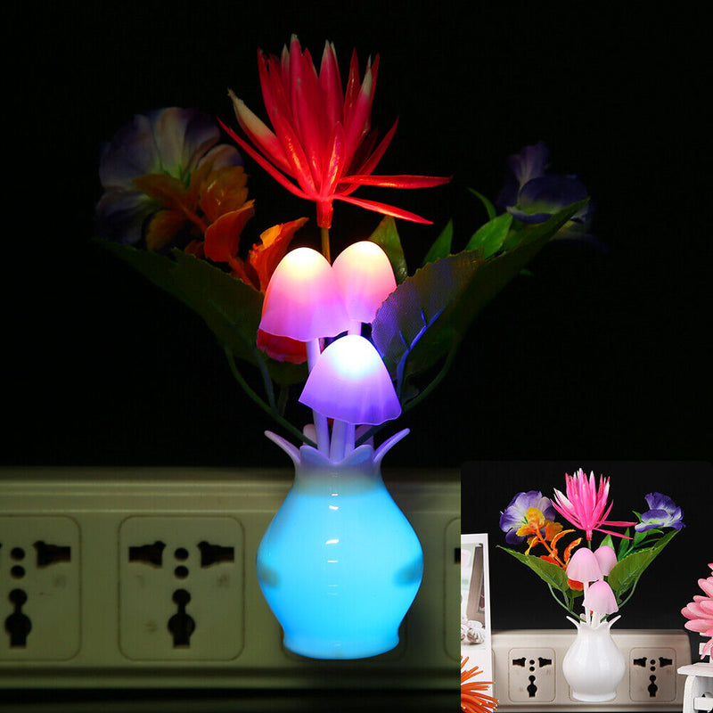 US Plug-in LED Night Lamp Flower Colorful Light Sensor Bedroom Home (LJ-1)