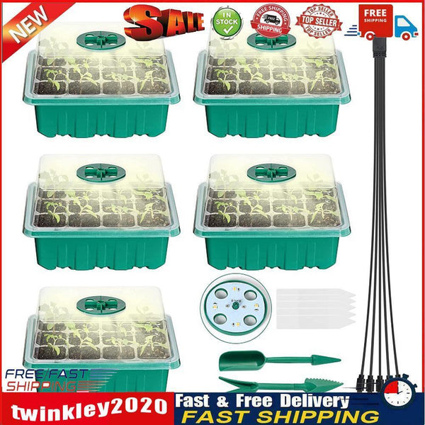 5pcs Seed Starter Trays with Grow Light Garden Plant Seedling Box (Green) Newly