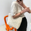 Fashion Women Straw Woven Lace Shoulder Bag Ladies Beach Handbags (Beige)