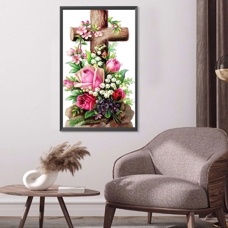 Diamond Painting Kit Flower Cross Full Square Drill Rhinestone DIY Decorati