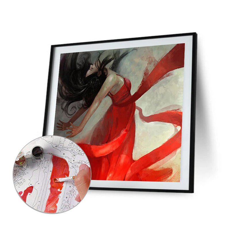 20X20cm Frameless Oil Paint By Numbers DIY Painting (Dancing Girl In Red)