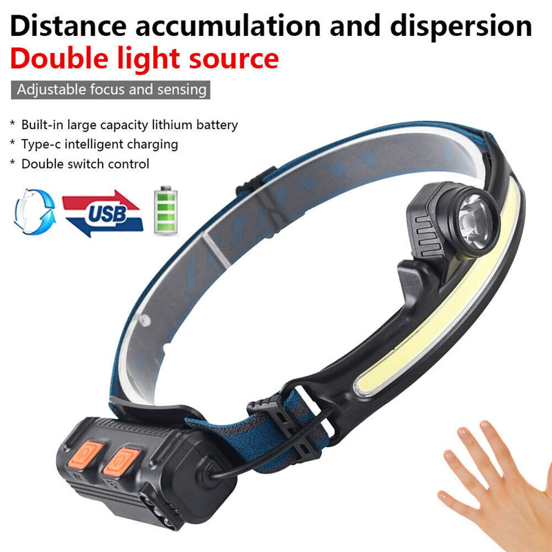 Sensor LED Headlight COB USB Headlamp Camping Riding Head Torch (W678-1) Newly